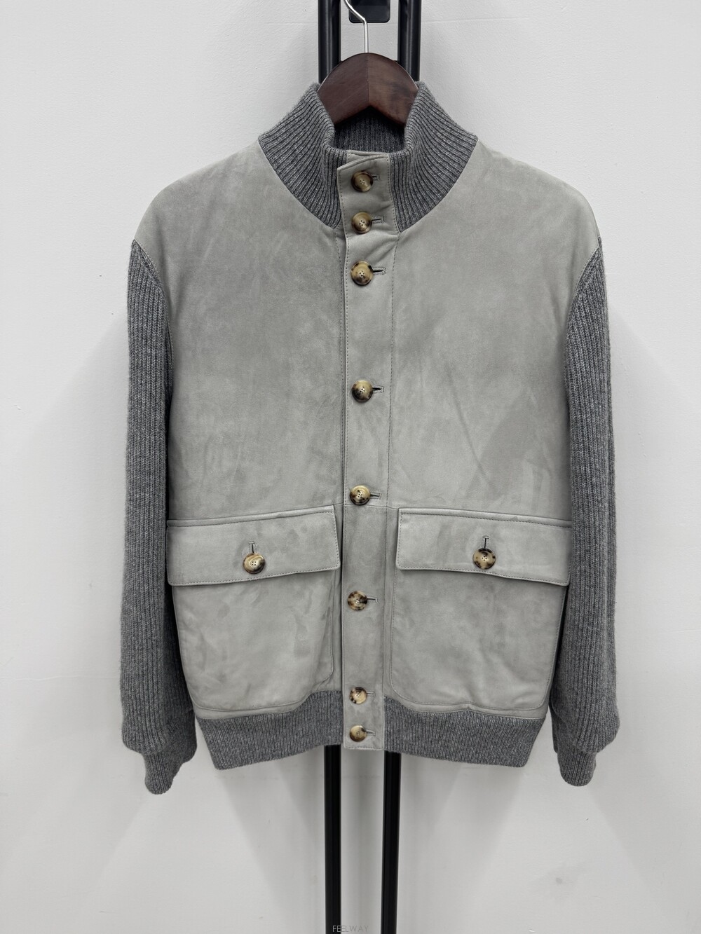 BRUNELLO CUCINELLI (국내 당일 발송) 브루넬로 쿠치넬리 스웨이드 패널 캐시미어 보머 자켓