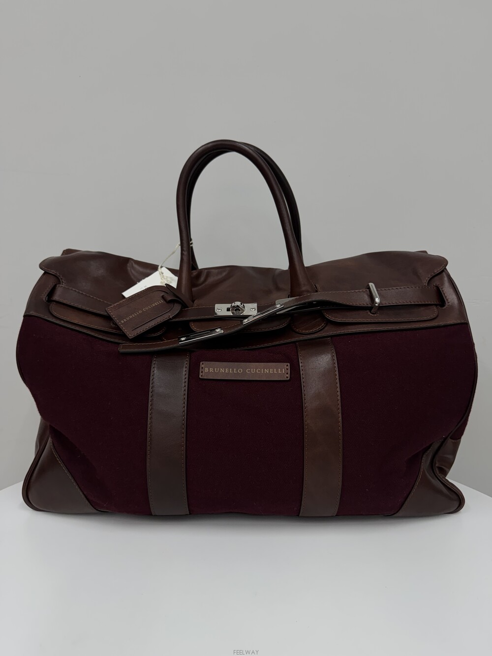 BRUNELLO CUCINELLI (국내 당일 발송) 브루넬로 쿠치넬리 버건디 레더 플란넬 트래블 가방