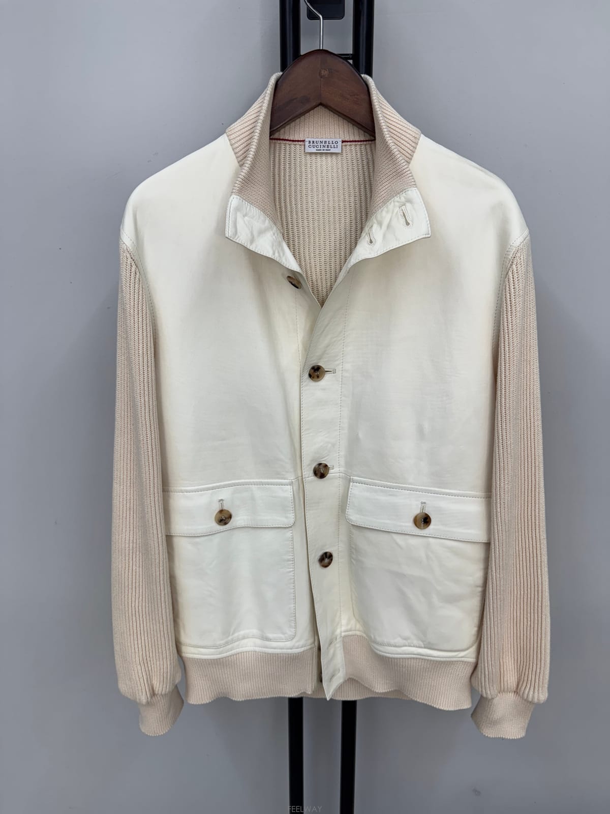 BRUNELLO CUCINELLI (국내 당일발송) 브루넬로 쿠치넬리 레더 패널 리브 보머 자켓