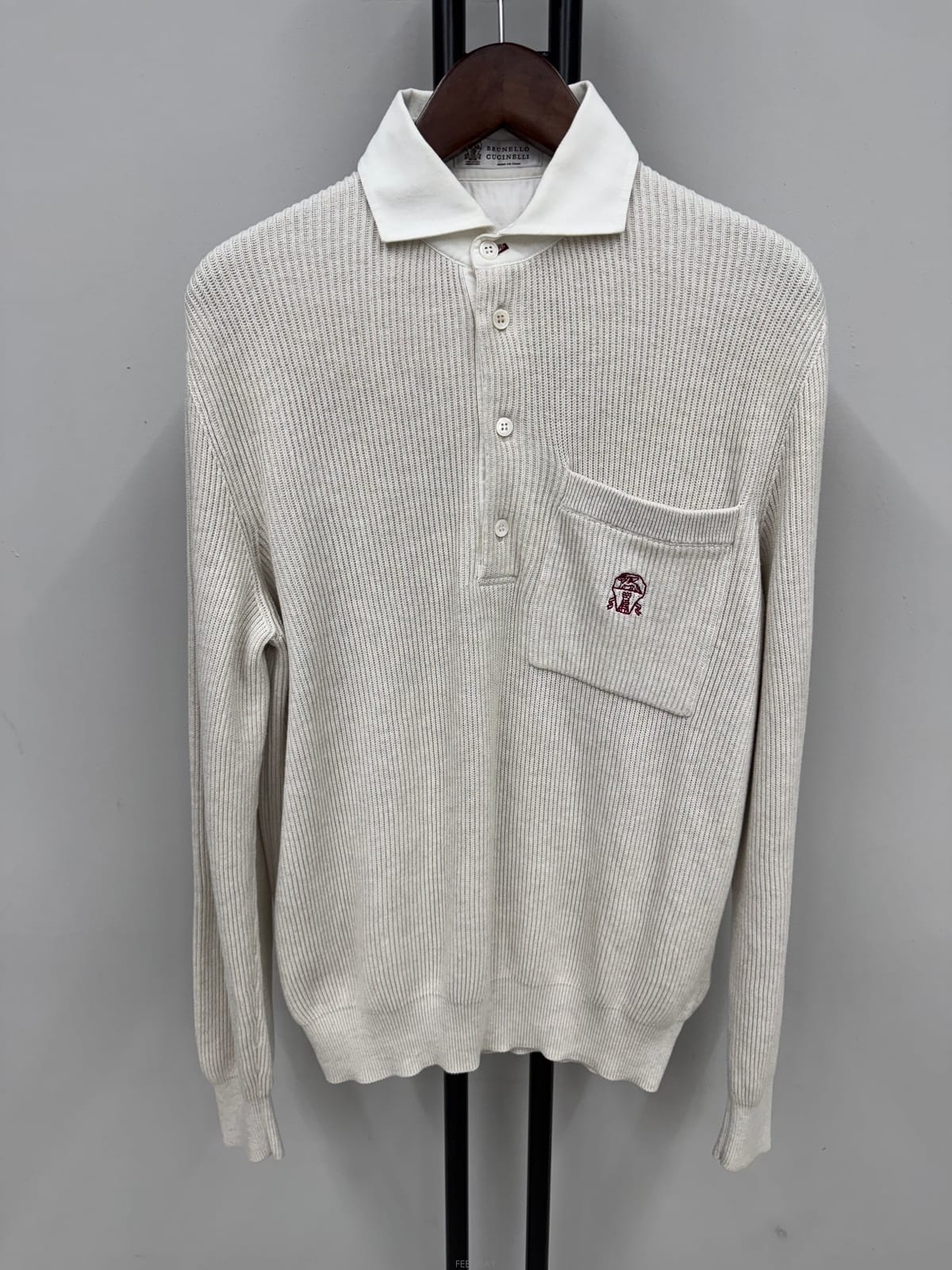 BRUNELLO CUCINELLI (국내 당일발송) 브루넬로 쿠치넬리 로고 자수 리브 pk 니트
